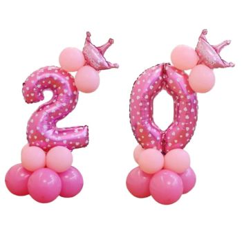 Balon decorativ roz cu inimi cifra 20