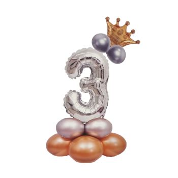 Balon decorativ argintiu cifra 3