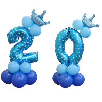 Balon decorativ bleu cu steluțe cifra 20