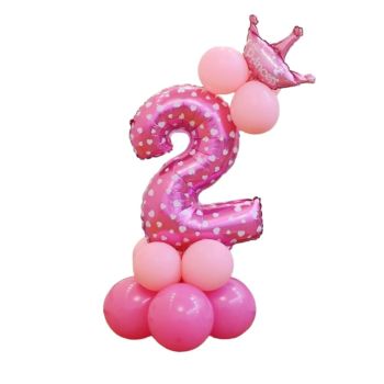 Balon decorativ roz cu inimi cifra 2