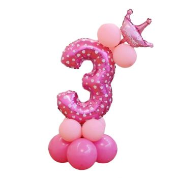 Balon decorativ roz cu inimi cifra 3