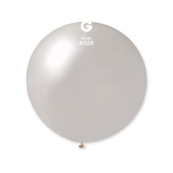 Balon jumbo alb metalic sidef - 80 cm