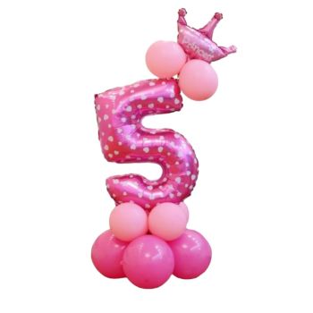 Balon decorativ roz cu inimi cifra 5