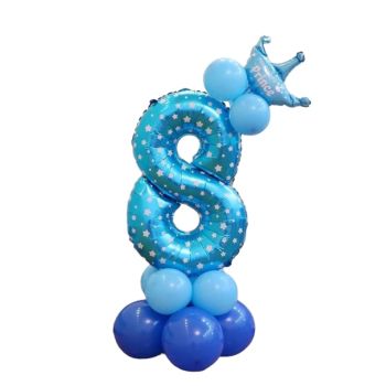 Balon decorativ bleu cu steluțe cifra 8
