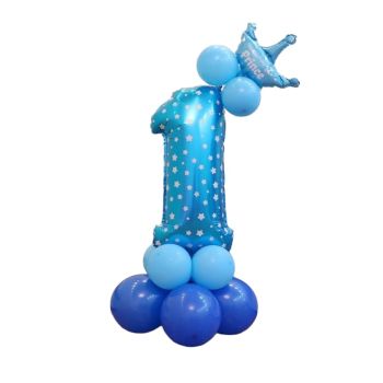Balon decorativ bleu cu steluțe cifra 1