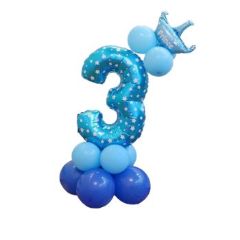 Balon decorativ bleu cu steluțe cifra 3