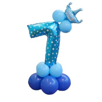 Balon decorativ bleu cu steluțe cifra 7