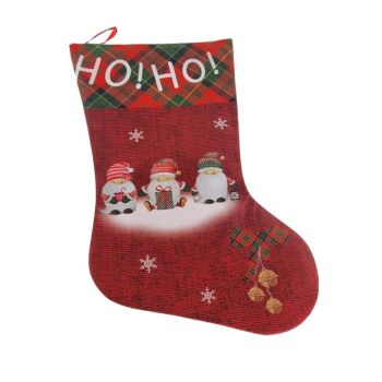 Ciorap Cadou Crăciun „HO! HO!” – 44 cm, Design cu Pinguini și Clopoței