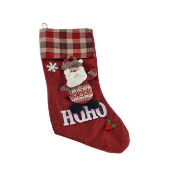 Ciorap Crăciun Premium „HOHO” – Model Rustic cu Moș Tricotat și Tartan