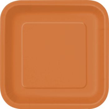 14 farfurii portocalii pătrate - 23 cm