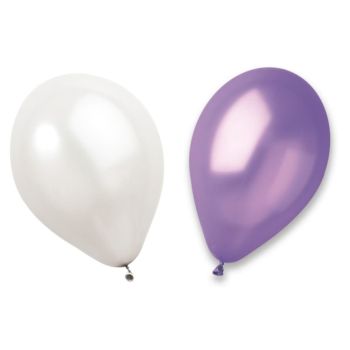 20 baloane metalizate alb si mov - 26 cm