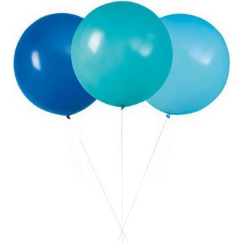3 baloane mari bleu și albastru - 60 cm