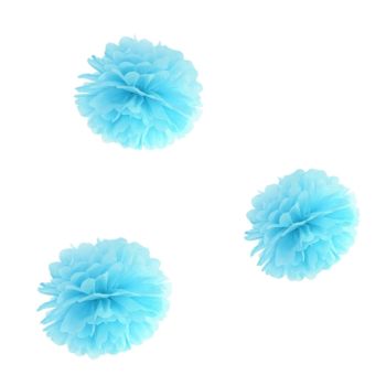 3 pompoane bleu 25 cm