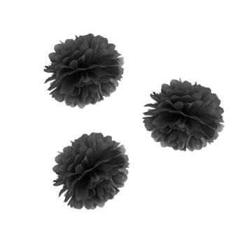 3 pompoane negre - 25 cm