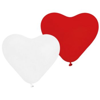 5 baloane inimă albe și roșii - 25 cm