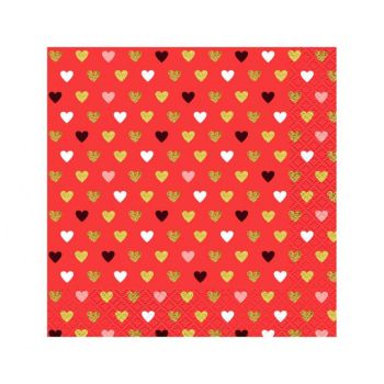 20 șervețele roșii cu inimi - 33x33 cm