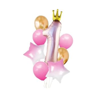 Baloane decorative cu cifra 1 roz