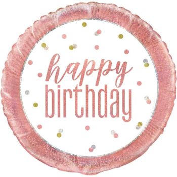 Balon Happy Birthday cu margine roz - 45 cm