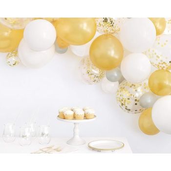 Ghirlandă de baloane albe cu auriu