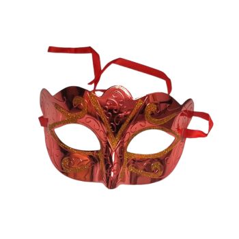 Masca de carnaval rosie cu aspect metalic si sclipici