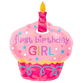 Balon folie briosa roz Happy Birthday Girl- 45 cm