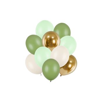10 Baloane Verde Pastel cu Auriu