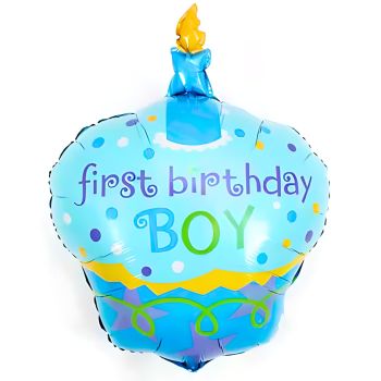 Balon folie brioșă bleu Happy Birthday Boy - 45 cm