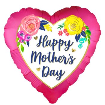 Mini balon inimă cu flori Happy Mother's Day- 10 cm