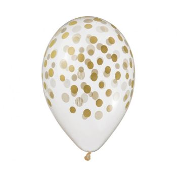 5 baloane transparente cu buline aurii 30 cm
