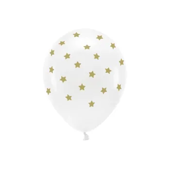 6 baloane albe cu stelute aurii 33 cm
