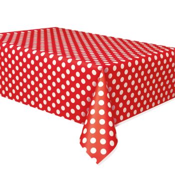 Fata de masa rosie cu buline 137 x 274 cm