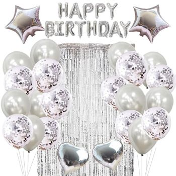 Kit Happy Birthday cu baloane argintii