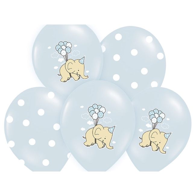 10 baloane bleu cu buline albe si elefant 30 cm