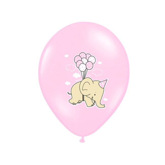 10 baloane roz pastel cu buline albe si elefant - 30 cm