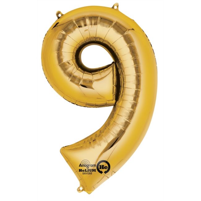 Mini balon cifra 9 auriu, 20 x 35 cm