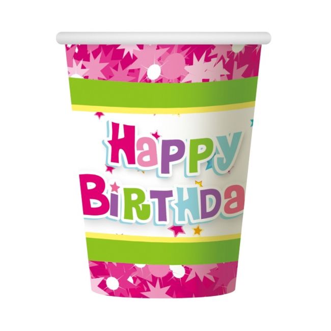 6 Pahare roz Happy Birthday - 270 ml
