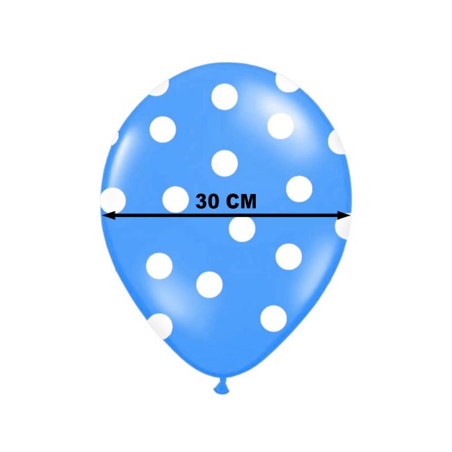10 baloane albastre cu buline albe - 30 cm
