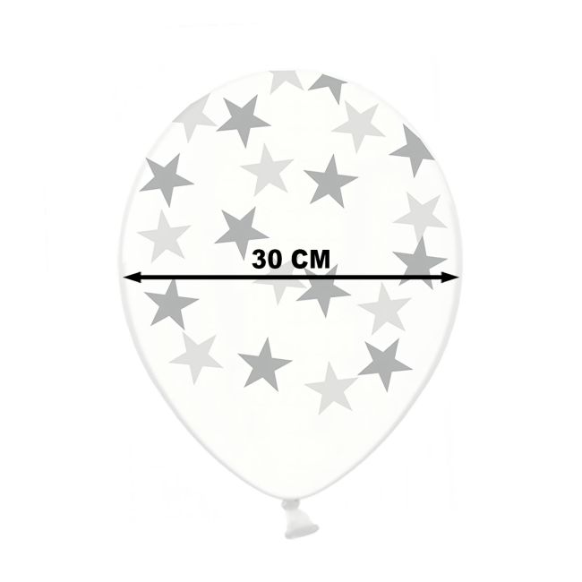 10 baloane transparente cu stelute argintii 30 cm