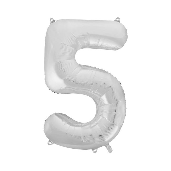 Balon folie argintiu cifra 5 - 90 cm