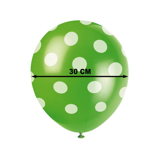6 baloane verzi cu buline albe 30 cm