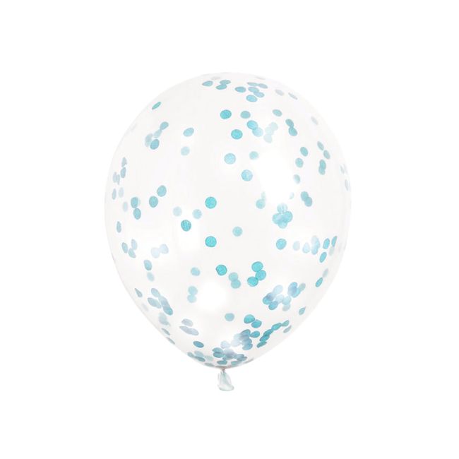 6 baloane transparente cu confetti bleu - 30.5 cm