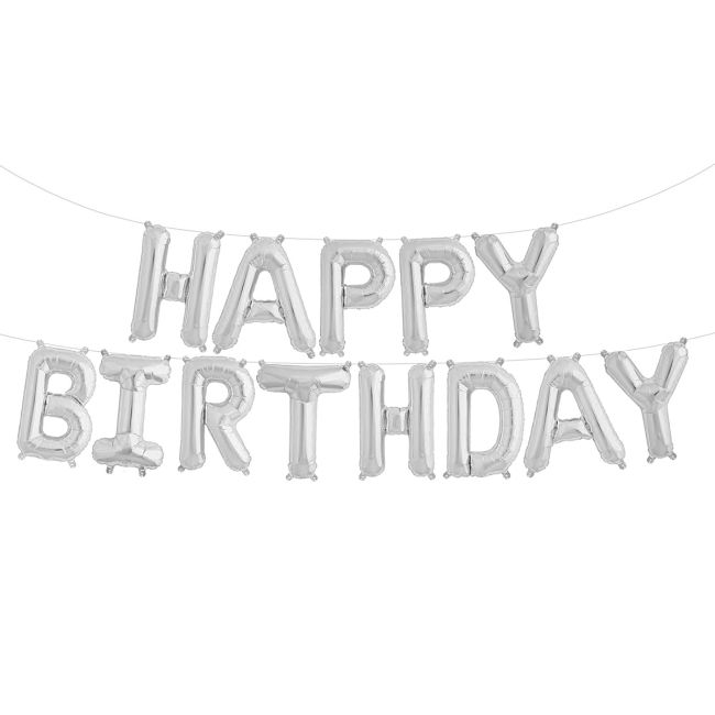 Baloane Happy Birthday argintii