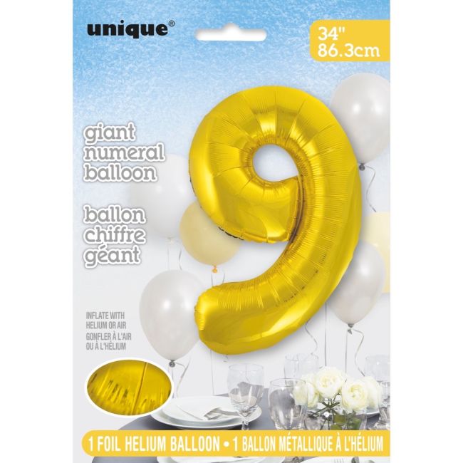 Balon cifra 9 auriu - 86 cm