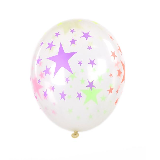 10 baloane transparente cu stelute colorate- 25 cm