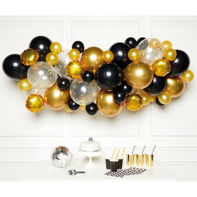 Ghirlandă DIY cu 66 baloane negre și aurii