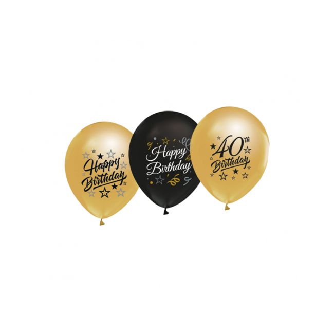 5 baloane aurii și negre 40 ani - 30 cm