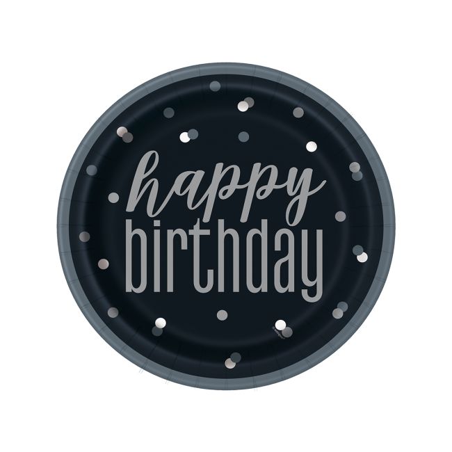 8 farfurii Happy birthday cu gri - 22 cm