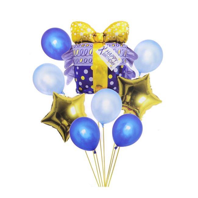 9 baloane latex și folie cu bleu și auriu