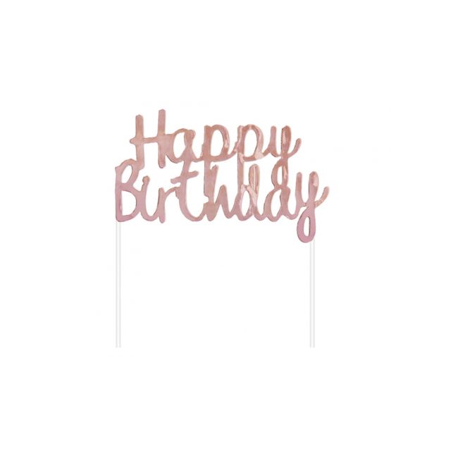 Decorațiune tort Happy Birthday roz - 11 cm
