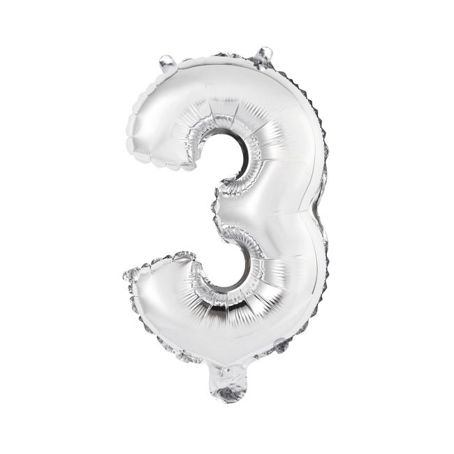 Mini balon cifra 3 argintiu - 35 cm